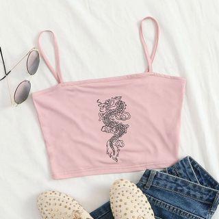 Dragon Patterned Cropped Camisole Top