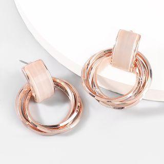 Hoop Stud Earring 1 Pair - Rose Gold - One Size