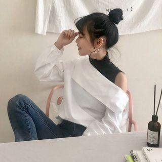 Cold Shoulder Long-sleeve Top / V-neck Blouse