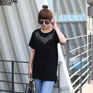 Short-sleeve Wing Print Knit Top