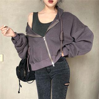 Hooded Cable Drawstring Zip Jacket