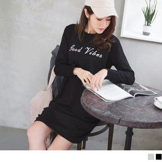 Lettering Mesh Panel Ripped T-shirt Dress