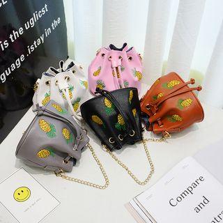 Pineapple Embroidered Chain Strap Bucket Bag