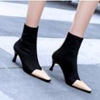 Kitten-heel Paneled Almond-toe Short Boots