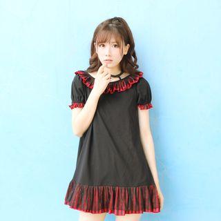 Stripe Ruffle Trim Short-sleeve Dress