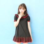 Stripe Ruffle Trim Short-sleeve Dress