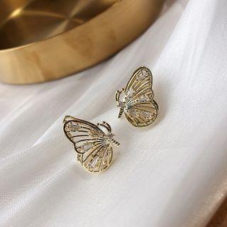 Rhinestone Alloy Butterfly Earring 1 Pair - As Shown In Figure - One Size