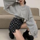 Camisole Top / Cropped Sweatshirt / Checkerboard Mini Skirt