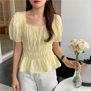 Puff Sleeve Lace Trim Crop Blouse