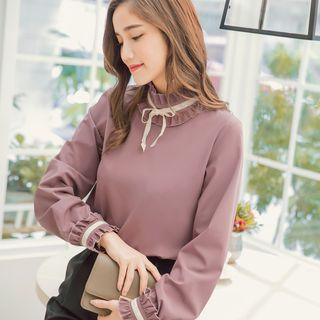 Mock Neck Frilled Trim Top