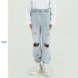 Splash Print Denim Jogger Pants