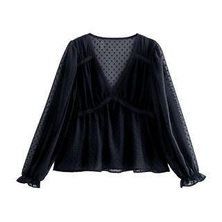 Long Sleeve V-neck Dotted Top