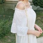 Off-shoulder Ruffle-hem Eyelet-lace Dress