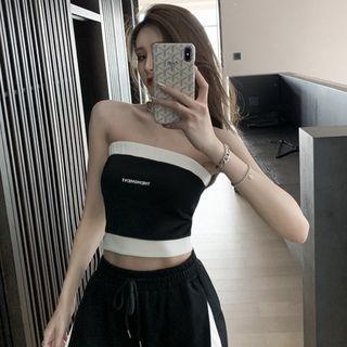 Lettering Tube Top White Trim - Black - One Size