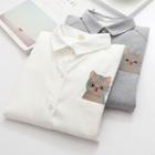 Long-sleeve Cat Embroidered Shirt