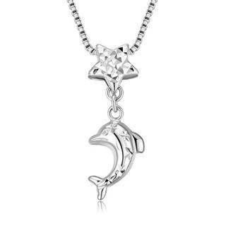 14k White Gold Diamond-cut Star And Dolphin Necklace (16)