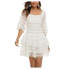 Square-neck Balloon-sleeve Mini A-line Dress