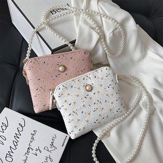 Faux Pearl Floral Zip Crossbody Bag