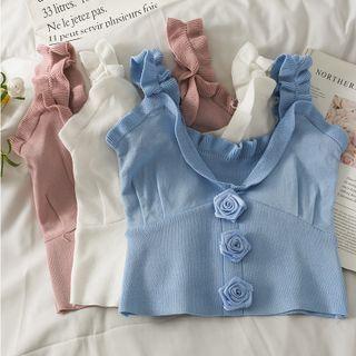 Rose-accent Ruffle-trim Knit Tank Top In 5 Colors