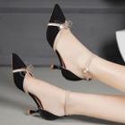 Pointy-toe Bow-accent Ankle Strap Kitten Heel Dorsay Pumps