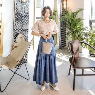 Flare Denim Long Skirt
