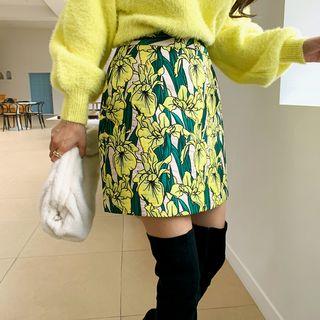 Flower Jacquard A-line Miniskirt