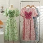 Ribbon-accent Floral Mini Dress