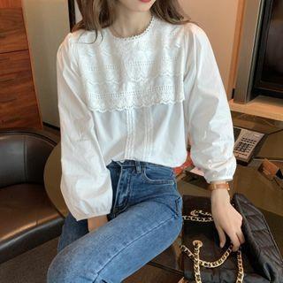 Lace Trim Blouse 133 - White - One Size
