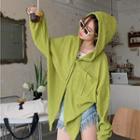 Long-sleeve Ruched Hooded Oversized Shirt