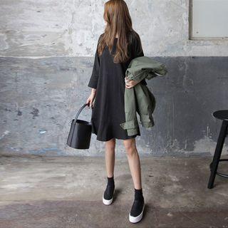 Dolman-sleeve Ruffle-hem Pullover Dress