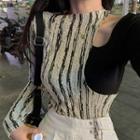 Mock Two-piece Long-sleeve T-shirt Gray & Black - One Size