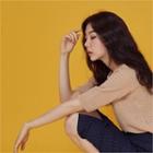 Elbow-sleeve Waffle-knit Top