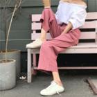 Ruffle Trim Off-shoulder Blouse / High-waist Wide-leg Pants / Set