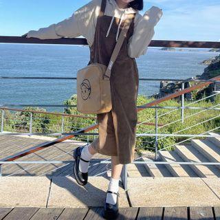 Plain Corduroy Overall Dress