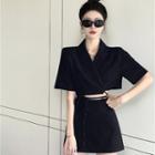 Set: Short-sleeve Cropped Blazer + Skorts