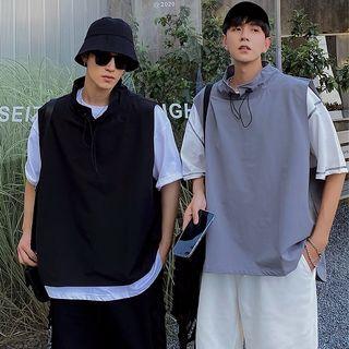 Sleeveless Plain Hooded Top