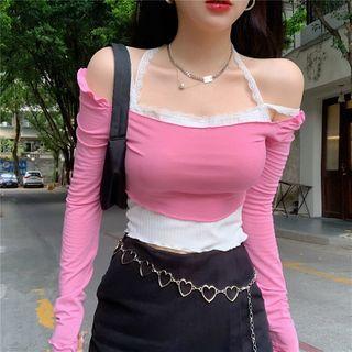 Lace Sleeveless Top / Off-shoulder Crop T-shirt