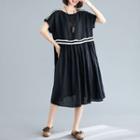 Plain Short-sleeve Medium Maxi Dress Black - L
