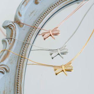 Dragonfly Rhinestone Pendant Sterling Silver Necklace