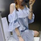 Flounced Off-shoulder 3/4 Sleeve A-line Dress