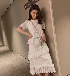 Ruffle Short-sleeve Midi T-shirt Dress