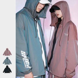 Couple Matching Lettering Zipped Hooded Jacket