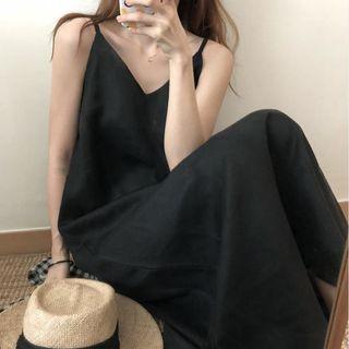 Spaghetti Strap Midi A-line Linen Dress