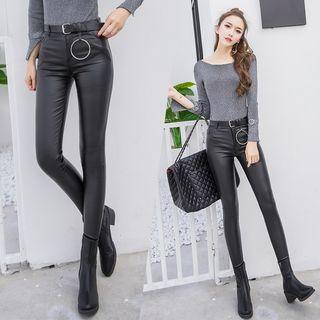 Faux Leather Ring Accent Skinny Pants