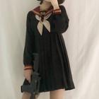 Long / Short-sleeve Sailor Collar Mini A-line Pleated Dress