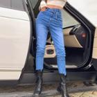 Layered Slit-side Straight-cut Jeans