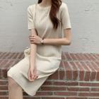 Short-sleeve Midi Shift Knit Dress