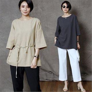 3/4-sleeve Oversized T-shirt With Sash