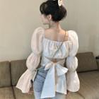 Puff-sleeve Bow Back Blouse / Midi Sundress