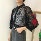 3/4-sleeve Lace Embroidered Top